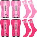 2 Pcs Soccer Shin Guards Girls with Soccer Socks Toddler Shin Guards Protective Lightweight Gear for 3-15 Years Old Girls Boys Youth Children Teens Games (Small, Pink, Rose Red)
