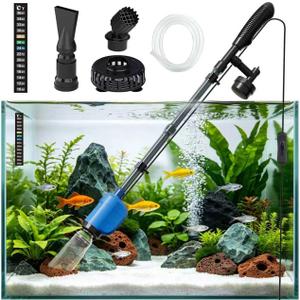 FOUSIUTIM 6in1 Electric Aquarium Gravel Cleaner – 530GPH Powerful Fish Tank Vacuum with Water Changer, Sand Washer & Debris Remover, Quiet 32W Pump with Telescopic Pole for Freshwater (Blue)