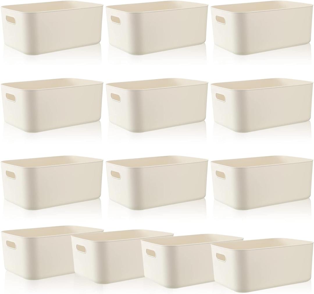 Zopeal Plastic Storage Bins 10 Pcs White Pantry Organizer Bins Small Baskets Storage Containers for Home Kitchen (14 x 10.5 x 6.4 Inch)