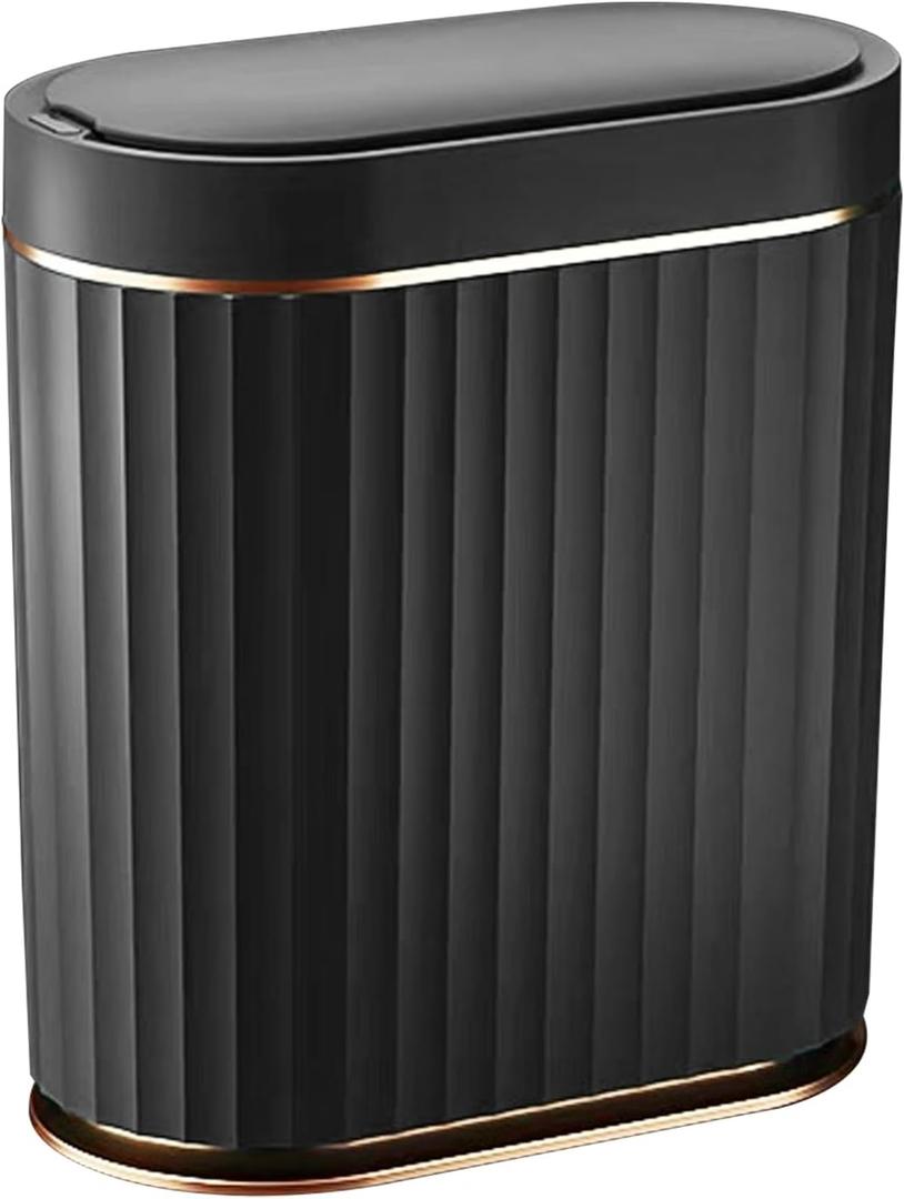 Black Bathroom Trash Can with Lid - ELPEHCO 2 Gallon Sensor Trash Bin, Automatic Narrow Garbage Can, Waterproof Smart Trash Can, Slim Motion Sensor Waste Bins for Bathroom, Living Room, Office, 2 Pack
