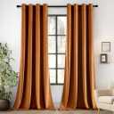 EMEMA Fall Decor Velvet Curtains 96 Inches Long Luxury Room Darkening Curtains for Living Room Bedroom Grommet Thermal Insulated Home Decoration Window Drapes W52 x L96 2 Panels Gold Brown