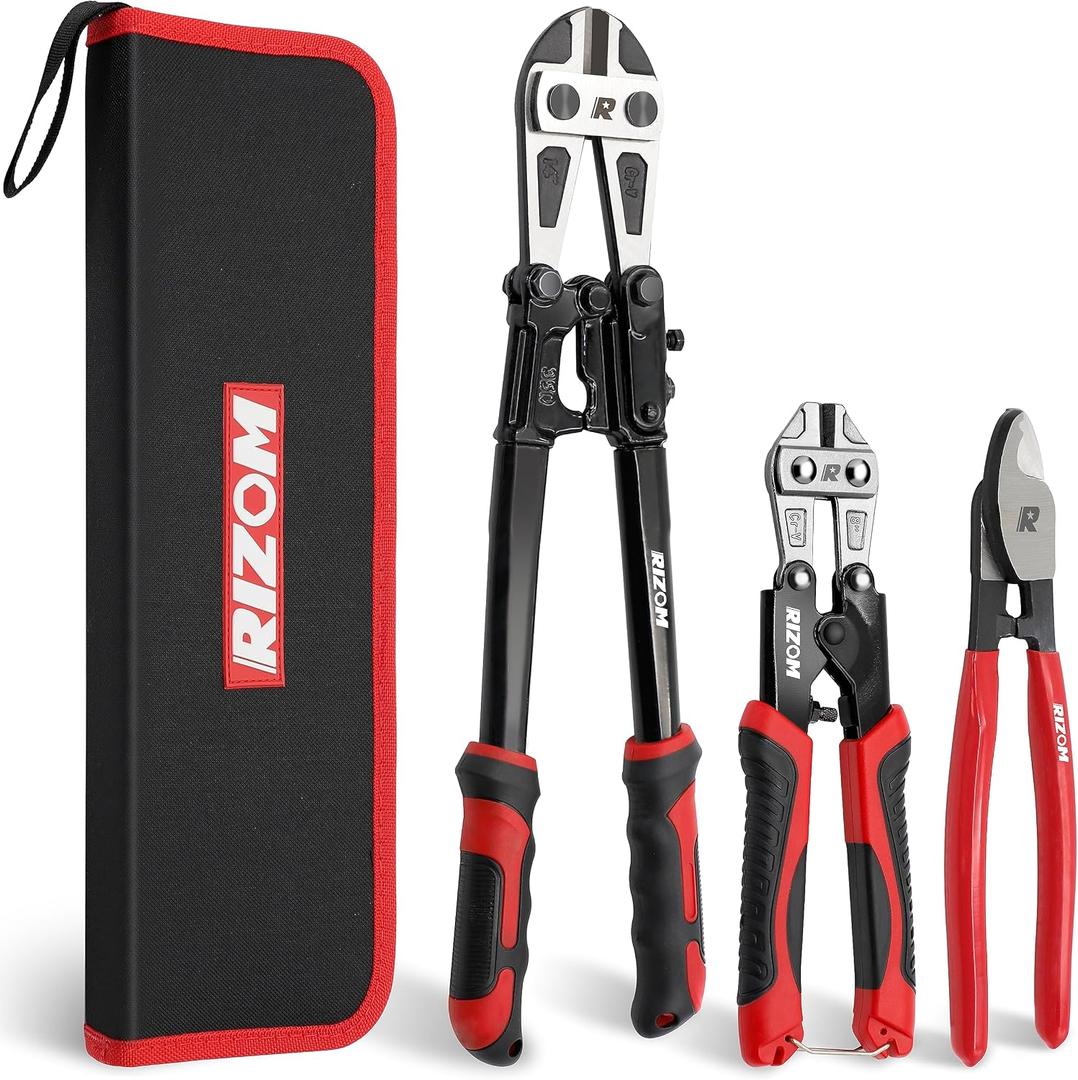 3-Piece Bolt Cutter Pliers Set, 14" Heavy Duty Bolt Cutter, 8" Mini Bolt Cutter, 8" Wire Cable Cutter with Carrying Bag, Cr-V Blade for Cutting Locks, Steel Wire, Barbed Wire, Chains