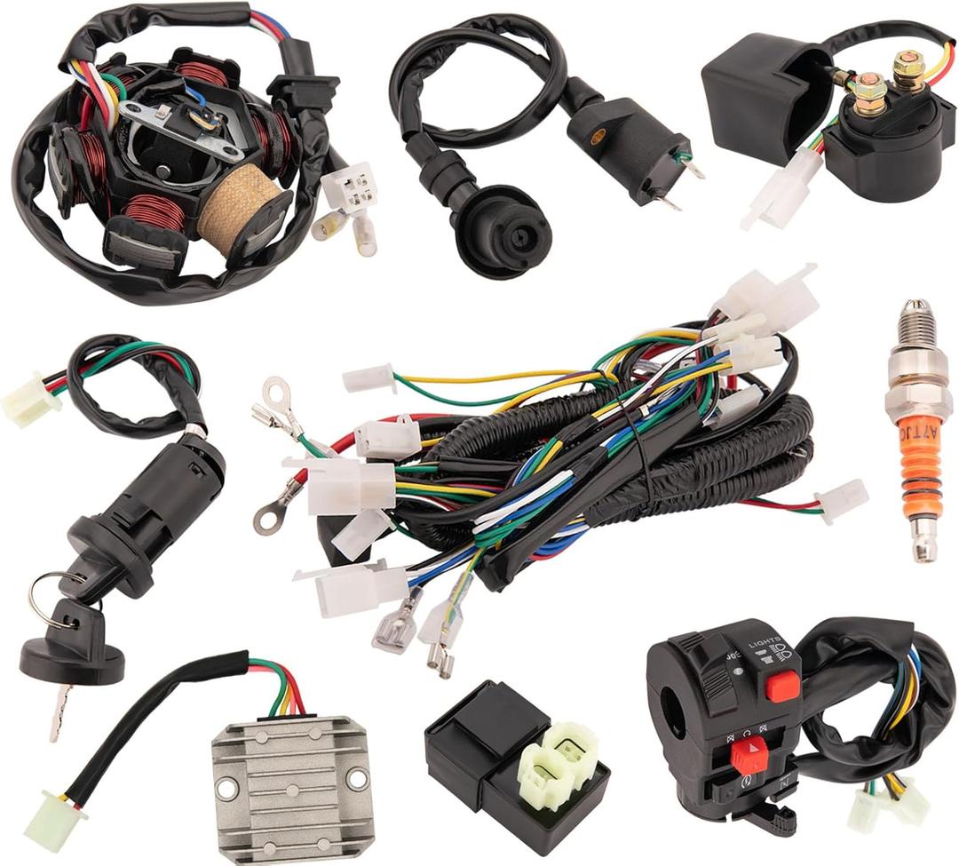Complete GY6 Wiring Harness kit for Wiring Harness 50cc 70CC 90CC 110CC 125cc 4 Stroke ATV Dirt Bike Moped Quad Go Kart Scooter Electrics Stator Coil CDI Ignition Coil