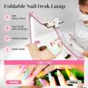 Yokilly Arc Half Moon Light: 34" Shadow-Free Half Moon Light for Desk Salon - Foldable LED Desk Lamp with Stepless Brightness for Manicurist (Rose Pink)