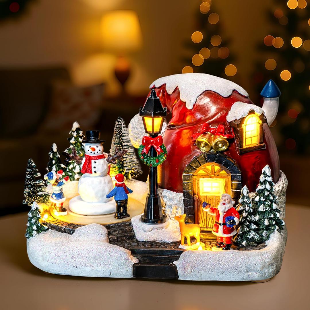Animated Collection Figurines Musical Christmas Snowman, Santa Claus Village Houses Lighted Christmas Collection Figurines for Home Tabletop Decorations Ornaments Gifts