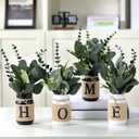 4 Pcs Christmas Decor for Home Christmas Artificial Eucalyptus Mason Jar Centerpiece for Table with Artificial Floral Arrangement Tiered Tray Decor for Winter Office Farmhouse Kitchen Table Home