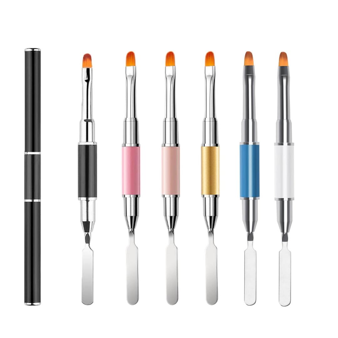 Dual-Ended Polygel Brush & Picker Brush, 2 IN 1 Design Poly Gel Nail Art Brushes Tool, Stainless Steel Manicure Spatula Builder for PolyGel UV Acrylic Nails Extension (6pcs)