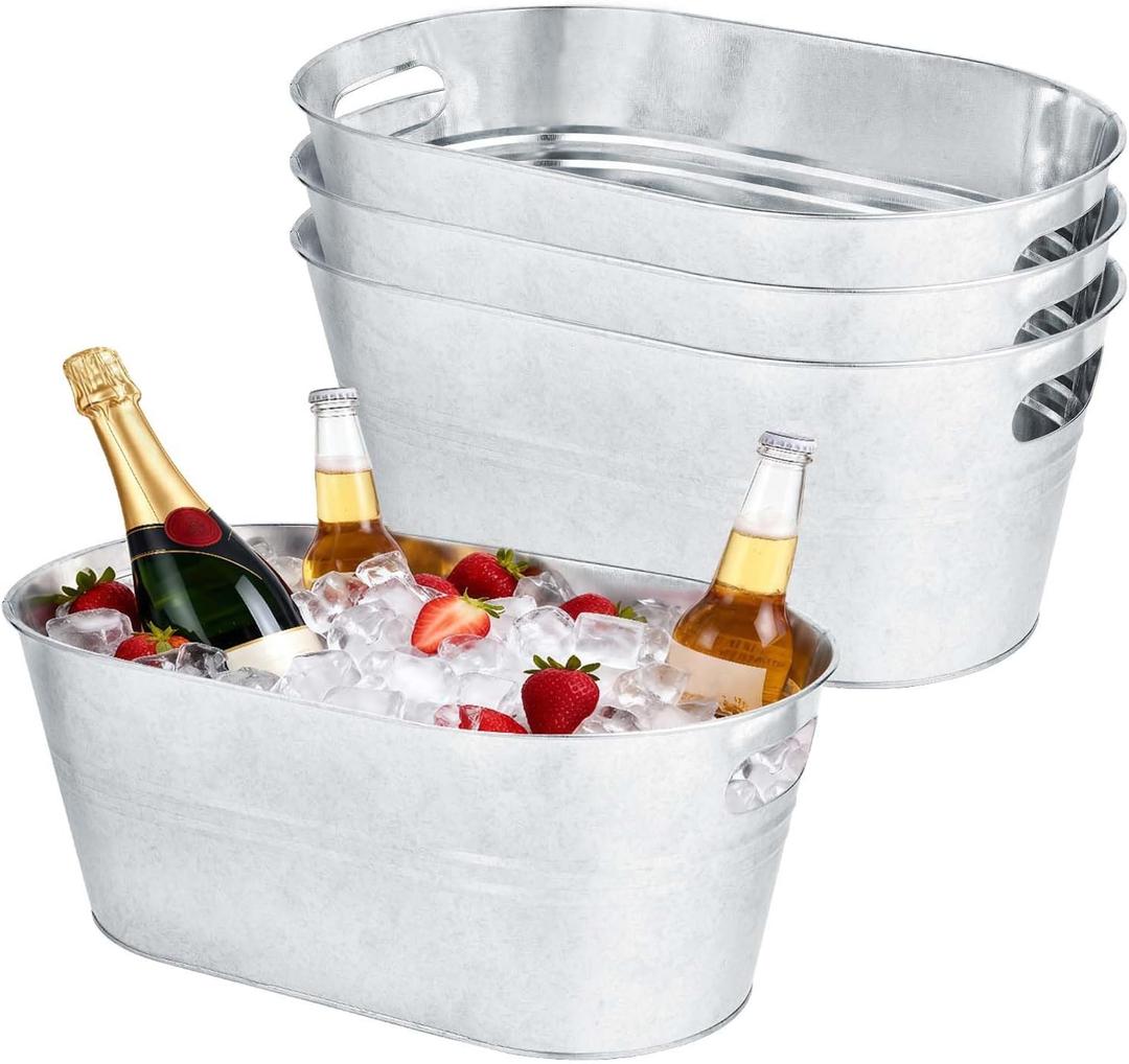 OBTANIM 3 Pack 4 Gallon Galvanized Ice Buckets Metal Champagne Drink Cooler Storage Ice Tub with Carry Handles for Beer Cocktails Wine Beverage Home Parties Bar Cooling Supplies
