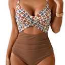 Eomenie Women's One Piece Swimsuits Tummy Control Cutout High Waisted Bathing Suit Wrap Tie Back 1 Piece Swimsuit,  M