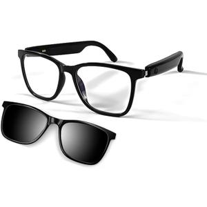 Smart Glasses for Men Clear Bluetooth Sunglasses for Women with Magnetic UV400 Polarized Lenses Anti-Blue Light, Bluetooth 5.4, Built-in Microphone,Speaker (with Black Lens)