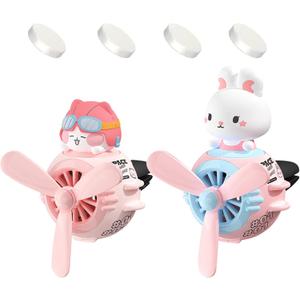 2 Pieces Car Air Fresheners, Cute Rabbit and Cat Pilot Car Diffuser, Propeller Air Outlet Vent Fresheners, Suitable for Automotive Interior Decoration (Cat+Rabbit)