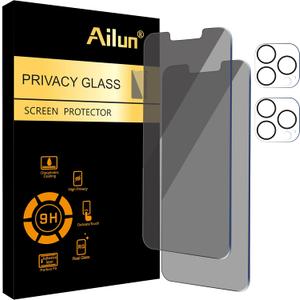Ailun 2Pack Privacy Screen Protector for iPhone 13 Pro Max [6.7 inch] + 2 Pack Camera Lens Protector, Anti Spy Private Tempered Glass Film, [9H Hardness] - HD