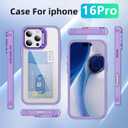 Wallet Clear Case for iPhone 16 Pro 6.3 inch with Card Holder Built-in Camera Ring Stand Military-Grade Protection Kickstand Cover Light Purple