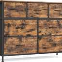 SONGMICS Dresser for Bedroom, Chest of Drawers, TV Stand, Steel, MDF, 7 Non-Woven Fabric Drawers, Storage Organizer Unit, Closet, Entryway, Rustic Brown and Ink Black ULGS323B02S