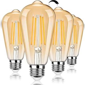 TOBUSA Dimmable LED Edison Light Bulbs 100W Incandescent Equivalent, Vintage Light Bulb 2700K Warm White(Amber Glass), ST64/ST21 LED Filament Bulbs 8W 1200LM, E26 Edison Bulb for Home, Reading 4-Pack