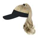 Hat Wig for Women Baseball Cap Wig with Curly Synthetic Hair Extensions Ponytail Cap wig Sun Hat with Hair (Black Hat 24H613#)
