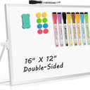 Dry Erase Magnetic White Board, 16" x 12" Double-Sided Desktop Whiteboard with Stand, Portable Small Whiteboard Set for Drawing, Office, Home