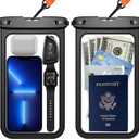 Temdan 2 Pcs Waterproof Phone Pouch, [Up to 10" Large] Universal IPX8 Waterproof Cell Phone Case Dry Bag with Lanyard for iPhone 16 Pro Max/16E/15/14/13,Galaxy S25 Ultra/S24/S23 for Vacation -Black (Large 10", Black&Black)