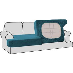H.VERSAILTEX Stretch Velvet 2 Piece T Cushion Sofa Slipcovers - Individually Fitted Cushion Covers for 2 Couch Seat Cushions - Stay in Place (Deep Teal) 7.9"D x 10.4"W x 4.5"H