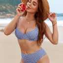 ZAFUL Womens Gingham Bikini Sets High Waisted Underwire Swimsuits Full Coverage Two Piece Swimwear Plaid Bathing Suits (Blue, S)