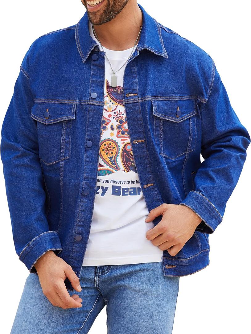 Bindefon Denim Jackets for Men Trucker Jean Jacket Unlined Coats Spring Fall Outfits (X-Small, Colored Blue)