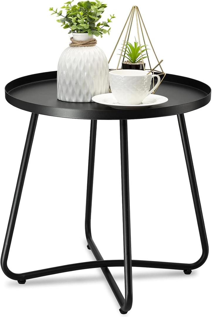 danpinera Outdoor Side Tables, Weather Resistant Steel, Small Round End Table for Patio Yard Balcony Garden Bedside Black, 17.72 in x 17.72 in x 17.72 in