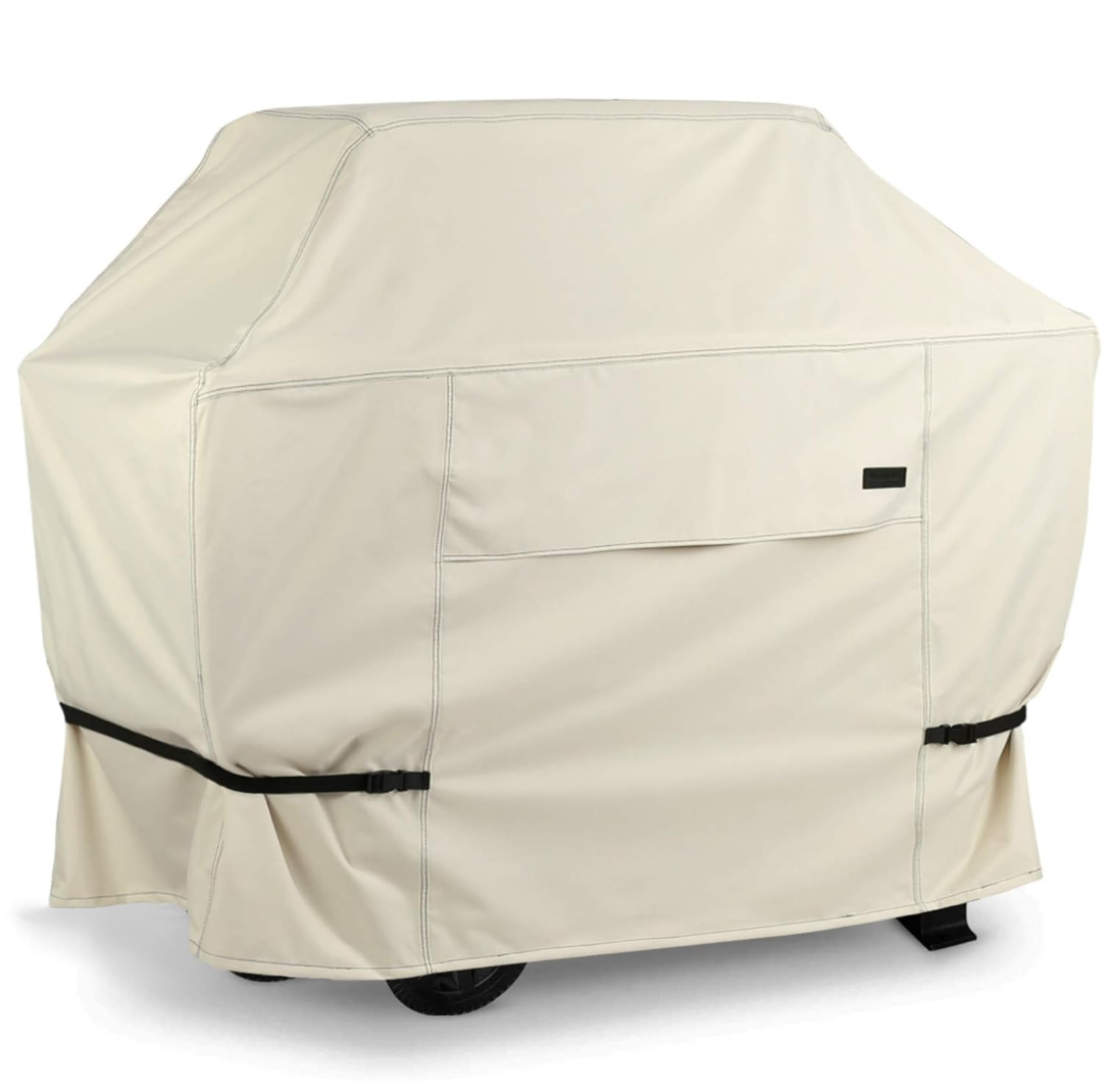 NettyPro BBQ Grill Cover 70 Inch Waterproof Heavy Duty Outdoor Barbecue Covers for Weber, Char-Broil, Brinkmann, Jenn Air, Nexgrill Grills and More, Beage 70x24x48 In