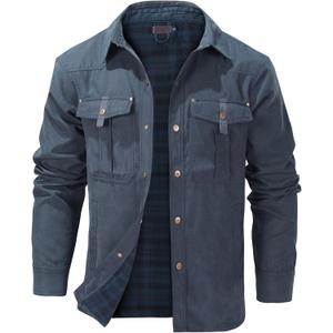 Mens Flannel Lined Lightwight Casual Snaps Plaid Shacket Shirt Jacket with Pockets (X-Large, Blue)