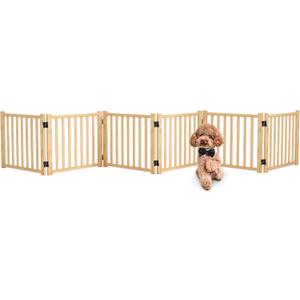 Wooden Freestanding Pet Gate Indoor, Nature Wood Dog Gates for Doorways, Unpainted Pet Gate for Stairs, 16.9" Height-6 Panels