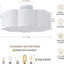 17.7" Semi Flush Mount Ceiling Light Fixture, 3-Light Modern Close to Ceiling Light with Fabric Flower-Shaped Shade, Light Fixtures Ceiling Mount for Bedroom Nursery(White)