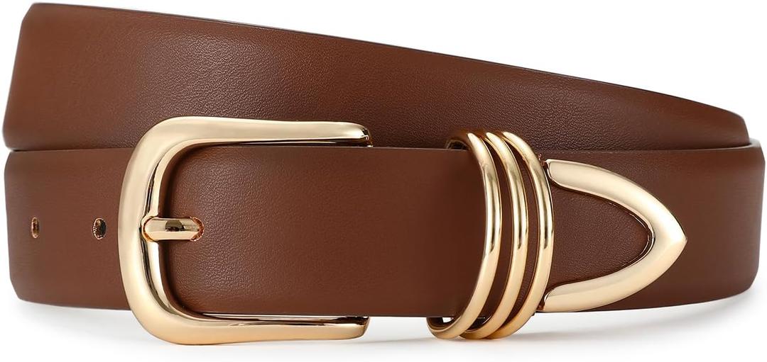 Belts for Women with Gold Buckle Faux Leather Women's Belts Fashion Casual belts for jeans (Brown)