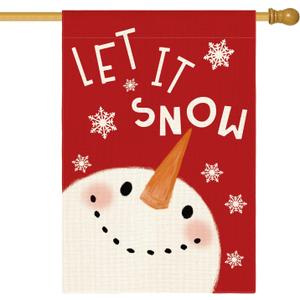 AVOIN colorlife Let It Snow Snowman Snowflake House Flag 28 x 40 Inch Double Sided Outside, Christmas Winter Holiday Yard Outdoor Decorative Flag Red