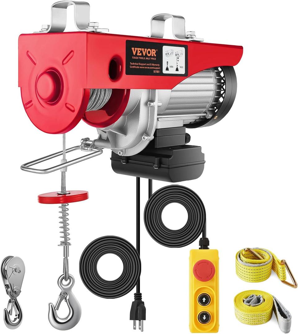 VEVOR Electric Hoist 1760lbs with 14ft Wired Remote Control, Electric Hoist 110 Volt with 40ft Single Cable Lifting Height Motor, for Garage Warehouse Factory
