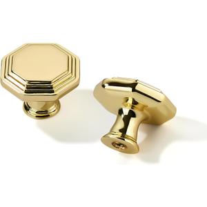 khtumeware 10 Pack 1-1/4 Inch Polished Brass Cabinet Knobs Polished Gold Cabinet Handle Heavy Duty Solid Cabinet Hardware for Cupboard Drawer Pulls Dresser Handle