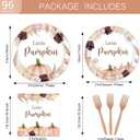 96 Pcs Fall Boho Pumpkin Party Plates and Napkins Set Baby Shower Happy Birthday Party Supplies Decorations for Kid Fall Leaves Pampas Grass Party Disposable Dinnerware Tableware Kit, Serves 24
