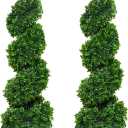 2 Pieces Artificial Plants Spiral Topiary Trees,3ft Fake Tree Faux Plant with Pot Base,Porch、Garden and Indoor Decor