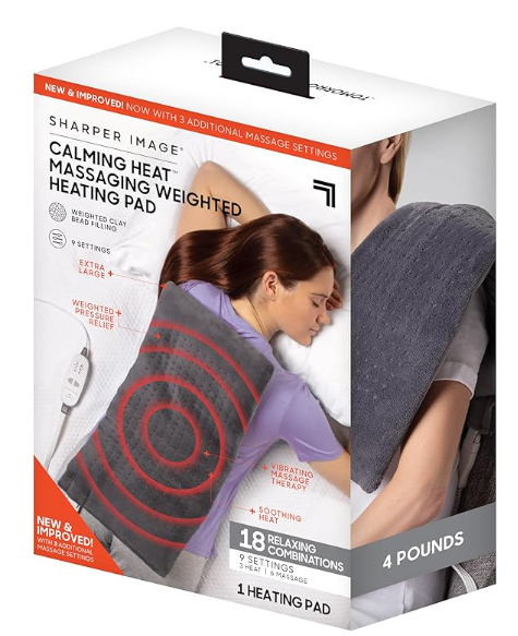 Calming Heat Massaging Vibrations Weighted Heating Pad by Sharper Image | Temperature Settings, Auto ShutOff Feature, Gift for Holidays, Women & Men | 3 Heat, 6 Massage, 12” x 24”, 4 lbs