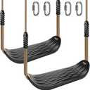 SELEWARE Plastic Swing Seat, Non Slip Tree Swing Set with Adjustable Rope and 4 Carabiners, Heavy Duty Playground Swing Set Accessories for Kid Indoor Outdoor Backyard, Black, 2 Pack