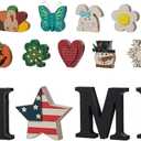 Glitzhome Interchangeable Home Table Signs with 13 Pcs Seasonal Icons, Wooden Changeable Home Sign for Holiday Decor, HOME Letter Sign Ornaments Set Interchangeable Holiday Decorative Shelf Blocks