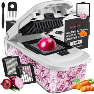 Cambom Vegetable Chopper With Container, Multifunctional Food Chopper Onion & Vegetable Cutter Dicer With 8 Blades, Carrot & Veggie Slicer 2 Blades