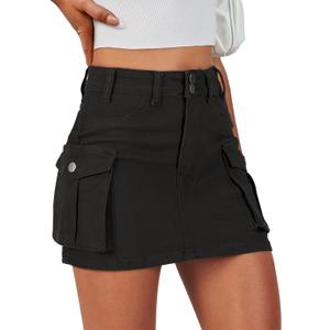 ANRABESS Cargo Skirt Women Button Mini Skirt with Pocket Y2k Bodycon 2025 Trendy Denim Jean Short Skirts (Small, Black) ANRABESS Cargo Skirt Women Button Mini Skirt with Pocket Y2k Bodycon 2025 Trendy Denim Jean Short Skirts (Small, Black)