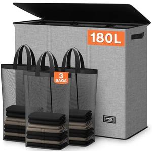 SOLEDI 180L Laundry Hamper 3 Section, Extra Large Laundry Hamper with Lid, Dirty Clothes Hamper with Sturdy Handle, Large Laundry Basket Organizer for Laundry Room, Bedroom, Hampers for Laundry