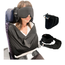 3-in-1 Airplane Sleep Support System - Integrated Plane Sleeping Accessories with Memory Foam Long Haul Flight Pillow, Adjustable Travel Eye Mask, and Blanket-Like Body Sling - Fits in Carry On
