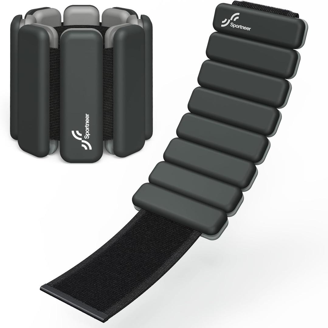 Sportneer Wrist & Ankle Weights for Women Men - 1 Pair (1 lb/2 lb Each) | Adjustable Weighted Bracelet Silicone Bangles for Yoga, Dance, Pilates, Cardio, Aerobics, Gym, Pool Exercises and Jogging (Polar Night Black)