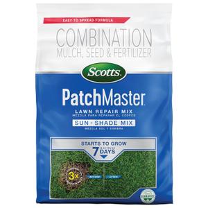 Scotts PatchMaster Lawn Repair Mix Sun + Shade Mix, Combination Grass Seed, Fertilizer, and Mulch, 4.75 lbs.