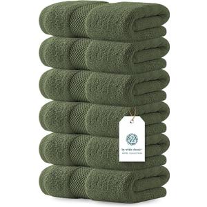 White Classic Luxury Forest Green Hand Towels - Soft 100% Turkish Cotton | Highly Absorbent Hotel spa Bathroom Towel Collection | 16x30 Inch | Set of 6, Small