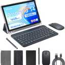 Tablet 11" Android 14.0 with Grey Case, RAM 16GB (4GB+12GB Expansion)+128GB ROM, 5G Wi-Fi, 8000 mAh, 5MP front/13MP Back Camera, Octa Core T606 1.6GHZ (P12 kit (Case+Mouse+Keyboard+Stylus)