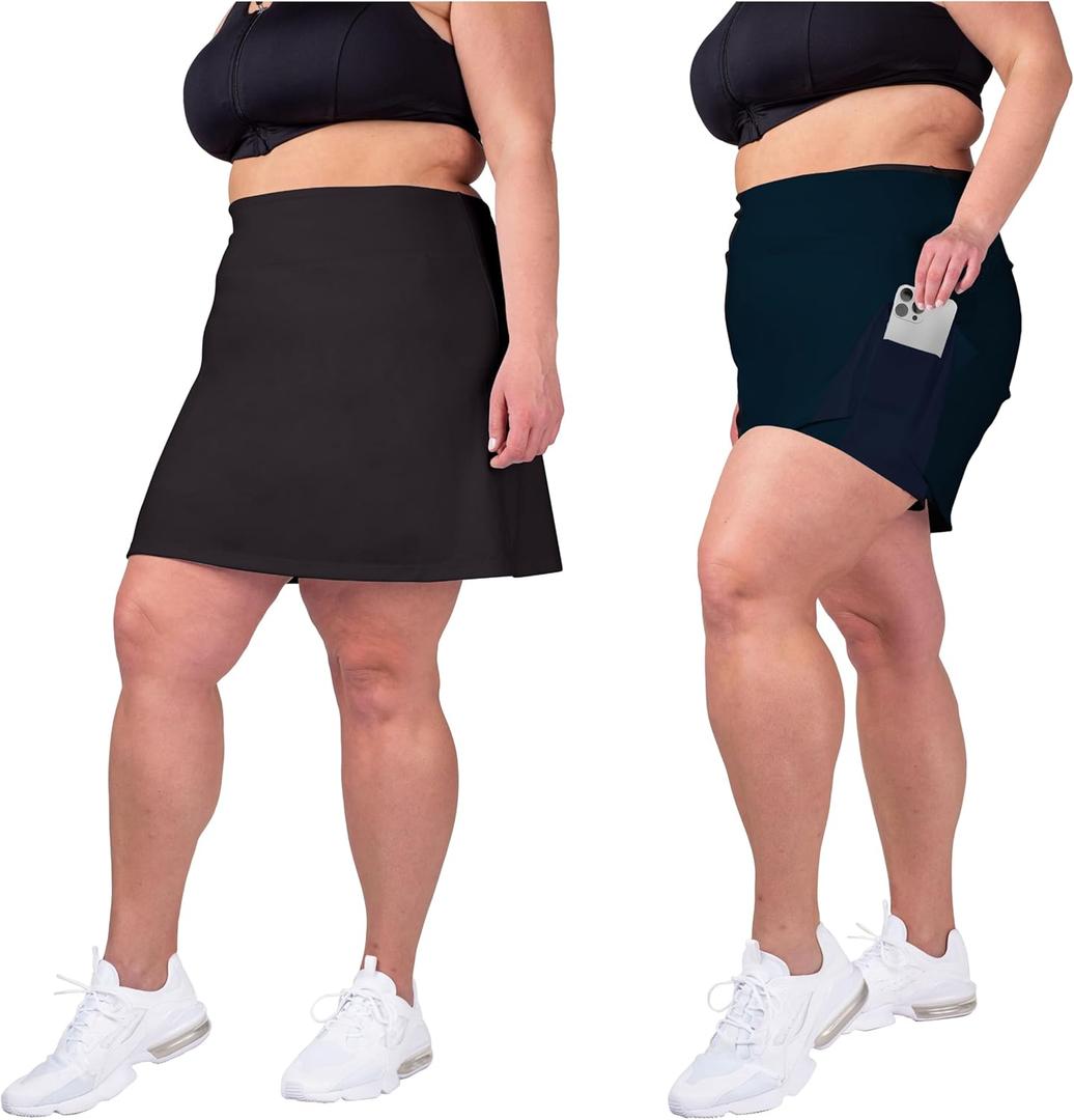 2 Pack Skorts Plus Size Skirts for Women High Waisted Active Skort Golf and Tennis Skirts for Women Black and Black 2X