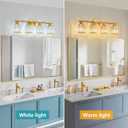 Modern 4 Light Crystal Vanity Light, Brushed Gold Vertical Bathroom Light Fixture Over Mirror for Dressing Table Sink, Compatible with Dimmable Bulbs (Bulbs Not Included)