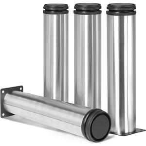 10 Inch Metal Furniture Legs Stainless Steel Adjustable Legs Silver Metal Legs Round Cabinet Legs for Coffee Table Cabinet Desk Sofa Shelves, Pack of 4